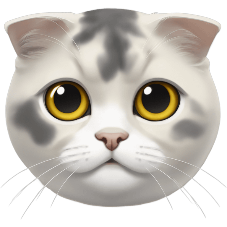 Calico gray white beige half face Scottish fold with yellow eyes and folded ears emoji