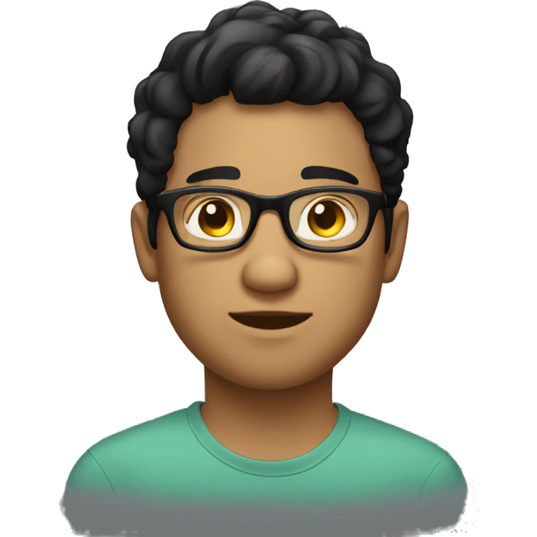 a young man with a fatter face, fair skin, black hair and glasses emoji