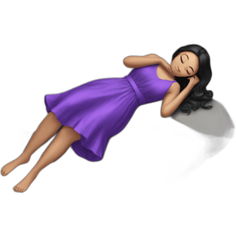 a black hair white girl laying back on stone with purple dress emoji