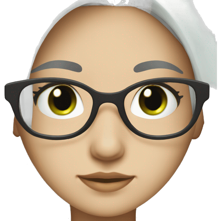 Girl with green eyes, silver glasses, half black hair and bald white hair  emoji