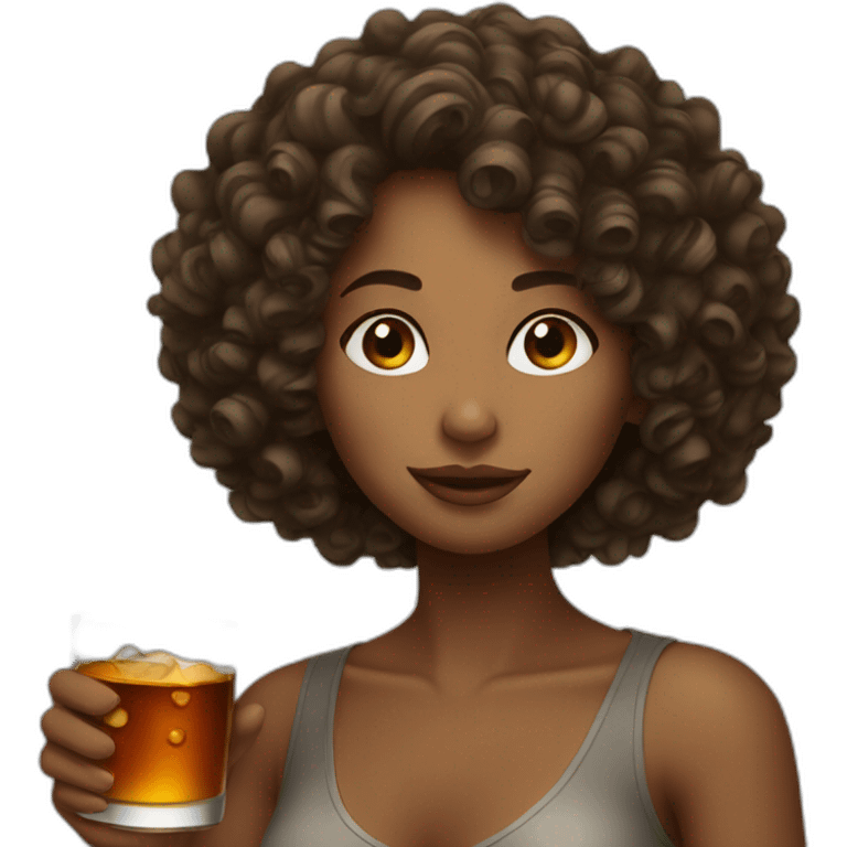 Woman curly hair drinking whisky emoji