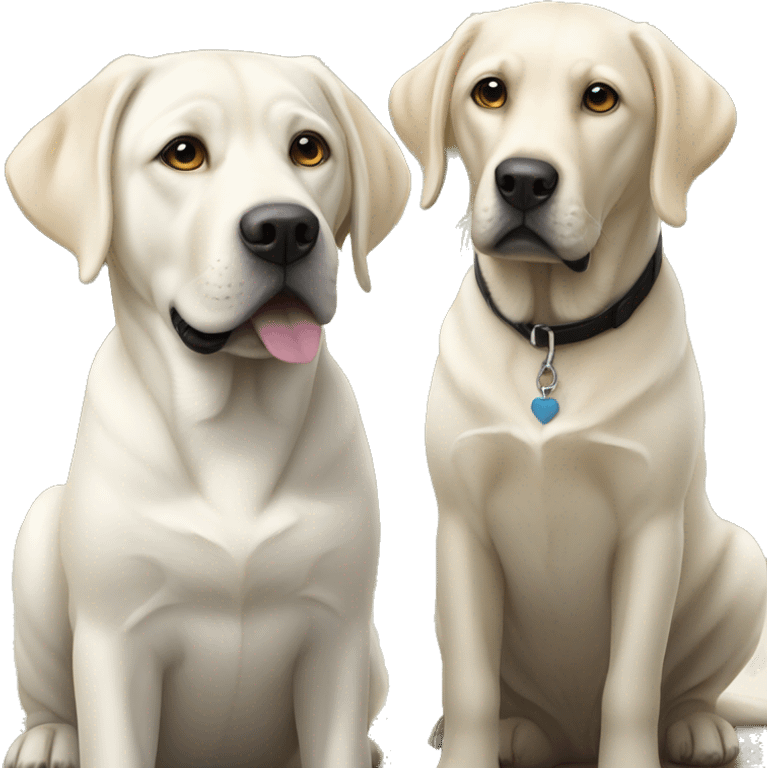 White labrador sitting next to black labrador which is little bit bigger  emoji