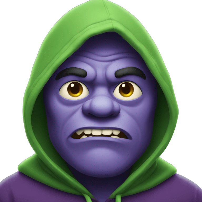 Purple oger in a green hoodie emoji