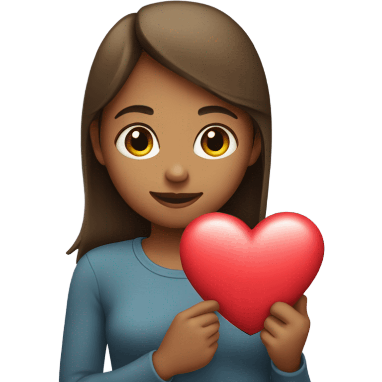 Girl holding a heart at her chest emoji