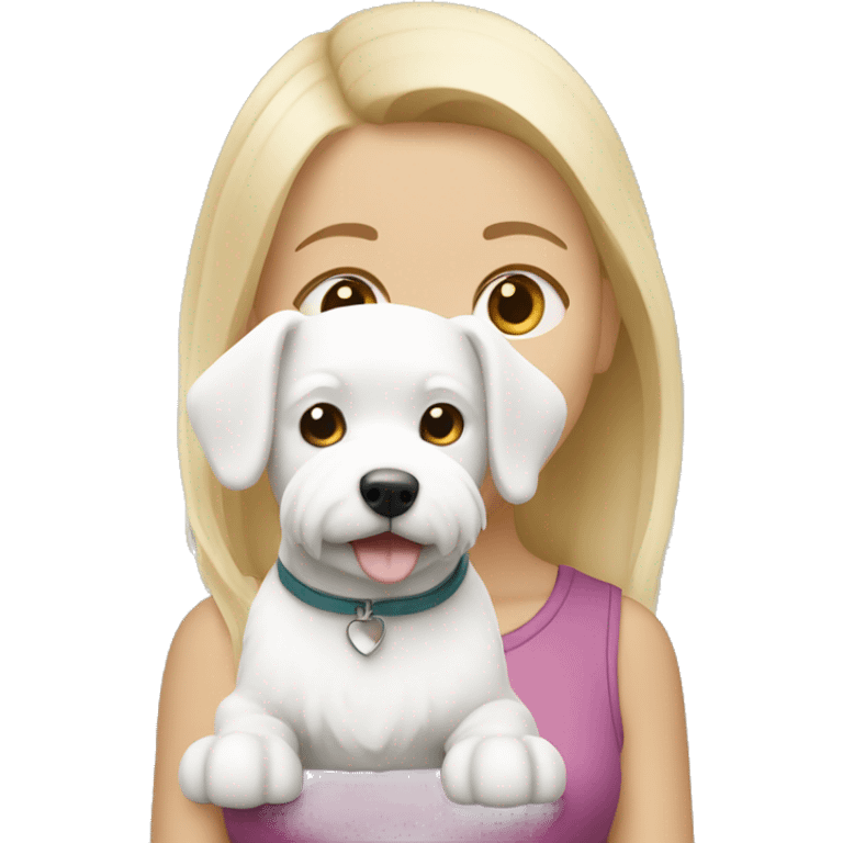 blonde girl with a white Maltipu dog emoji