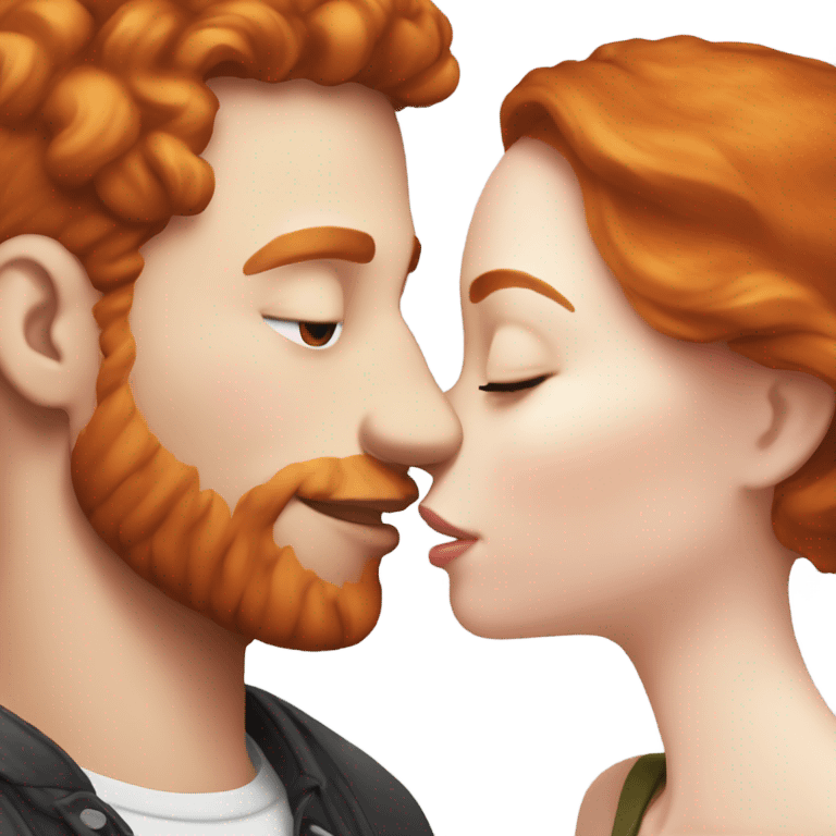 redhead model, kissing her boyfriend, pale skin, black hair emoji