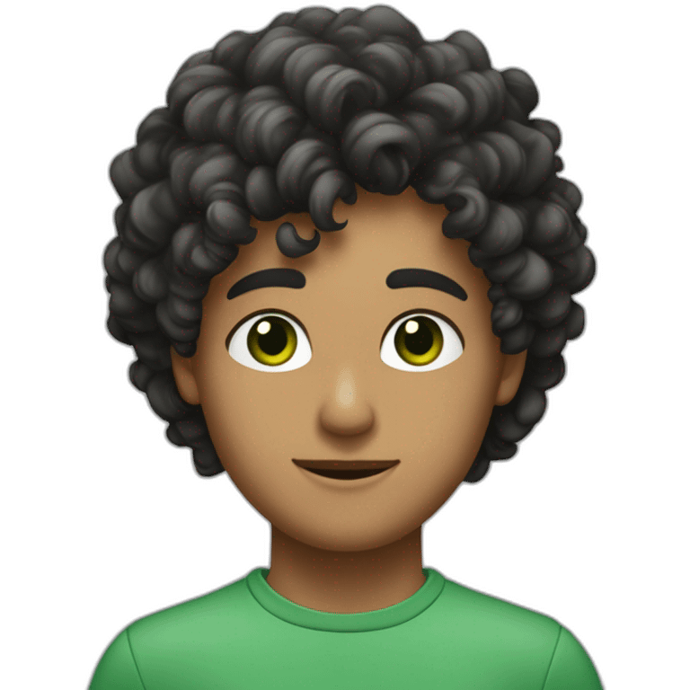 Jeune homme Algérien avec des cheveux noir curly et des yeux vert et un jawline charp emoji