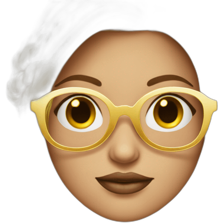 Mujer rubia con el pelo con volumen y con gafas de oro rosa y ojos maquillados emoji