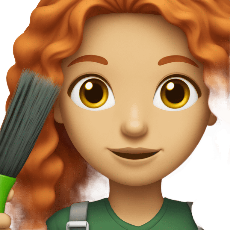 A female hair stylist with long red hair and green eyes with a hair brush in her hand emoji