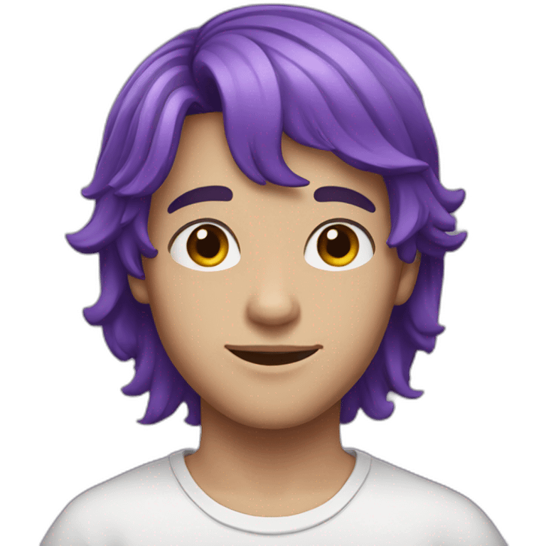 A young man with purple hair, purple eyes, and white skin. emoji