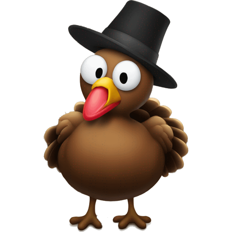 Turkey with pilgrim hat under sitting on top of table with pilgrims emoji