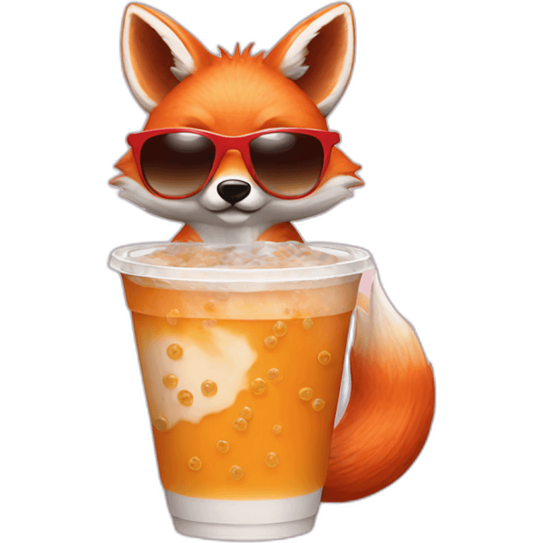 Fox with bubble tea and sunglasses emoji