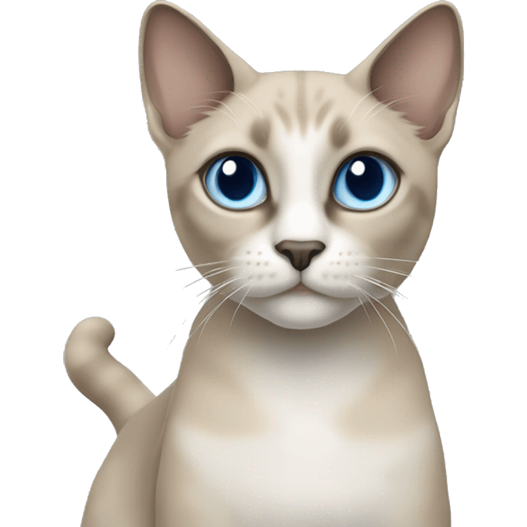 Thai breed adult cat with a light cream-brown body, dark gray nose and face, ears, and paws. sharp ears, and striking light blue eyes  emoji