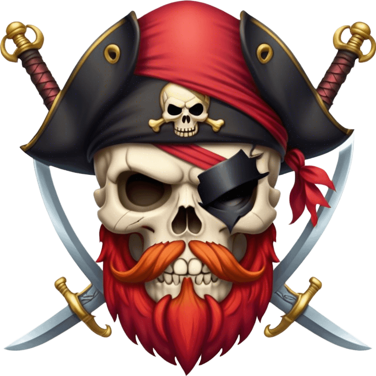 Evil Pirate skull with red beard and 2 crossed swords emoji