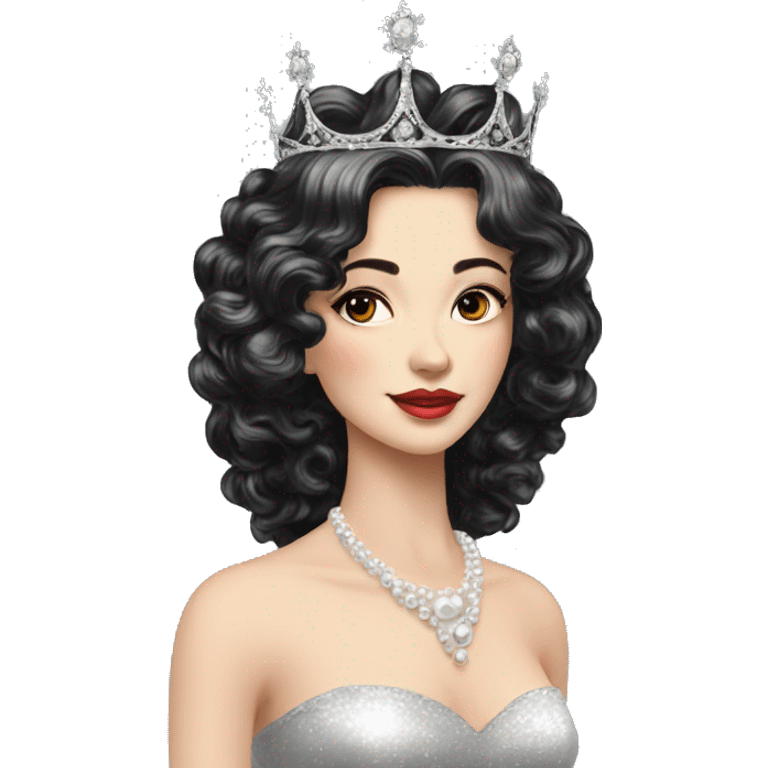 Regal pretty lady crown vintage with long black and silver hair wavy black hair pearl crown emoji