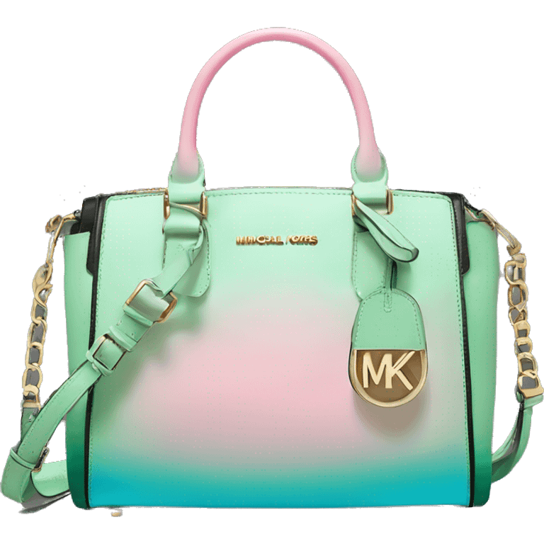 Realistic light green light blue light pink ombre and black michael kors satchel purse. emoji