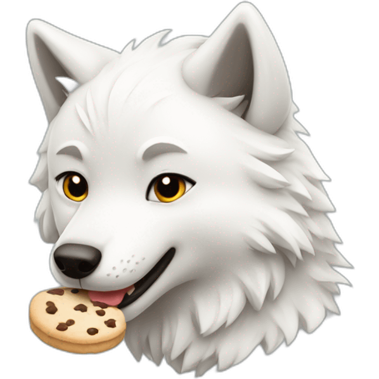 White cute wolf eating cookie emoji