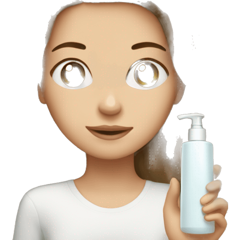 White girl with long hair brown doing skincare emoji