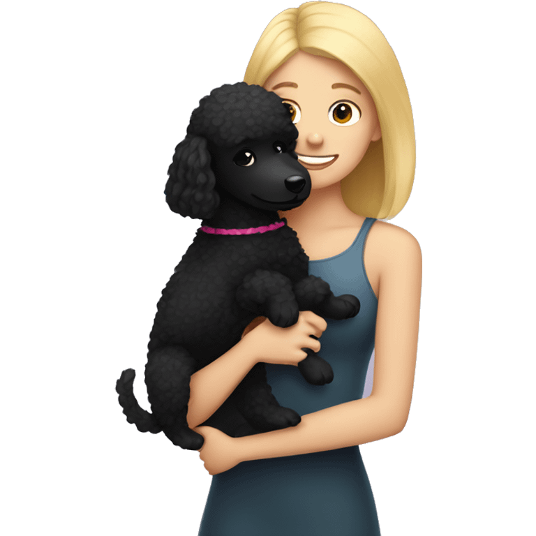 Blonde girl hugs black poodle emoji