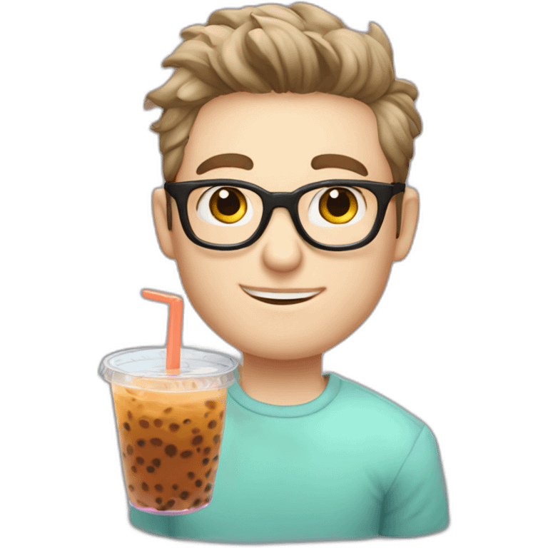 Handsome White Skin Guy with glasses drinking bubble tea emoji