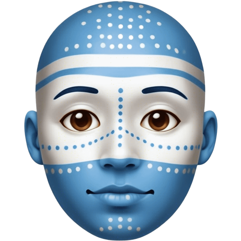 Blue skinned person with white stripes & dots on face emoji