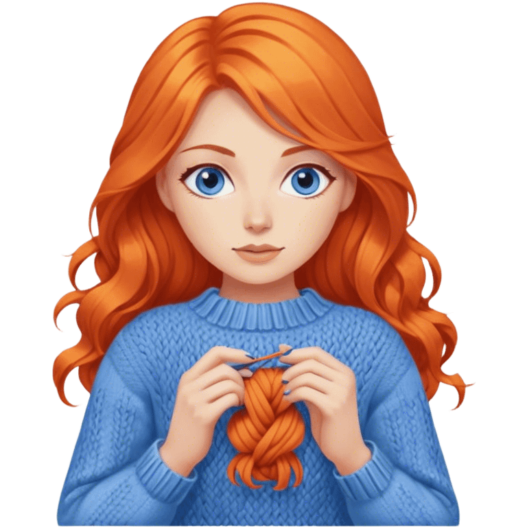 beautiful orange hair woman with blue eyes knitting sweater  emoji