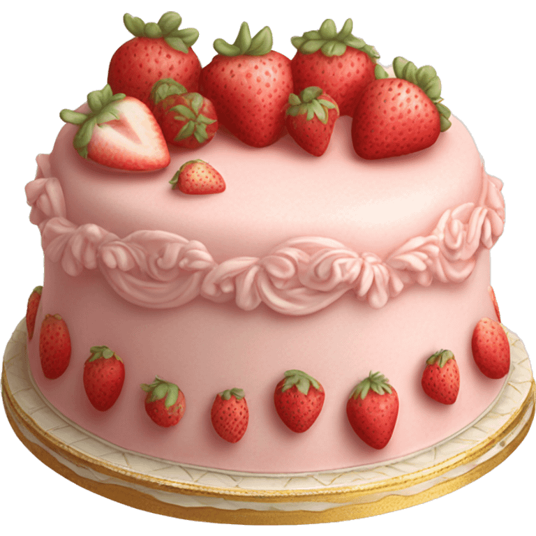 vintage rococo highly detailed pale pink cake with strawberries emoji