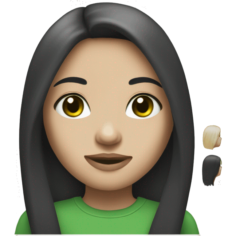 Girl with long and black and straight hair and green eyes and white skin  emoji