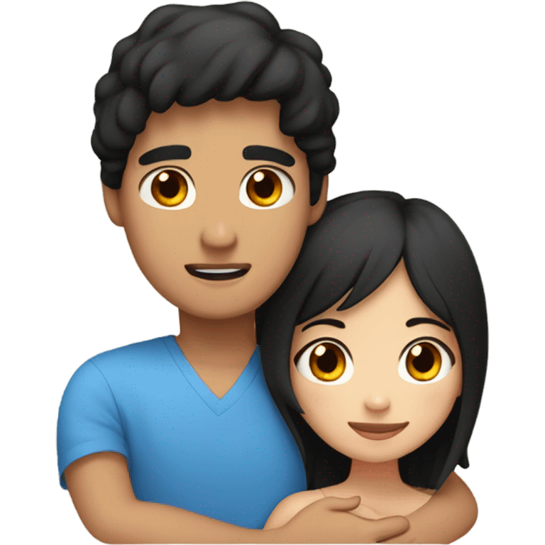 Filipino man and black haired freckled girl hugging, GIRL HAS BLUE EYES emoji