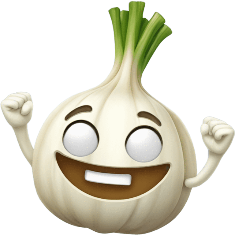 happy garlic with hands up emoji