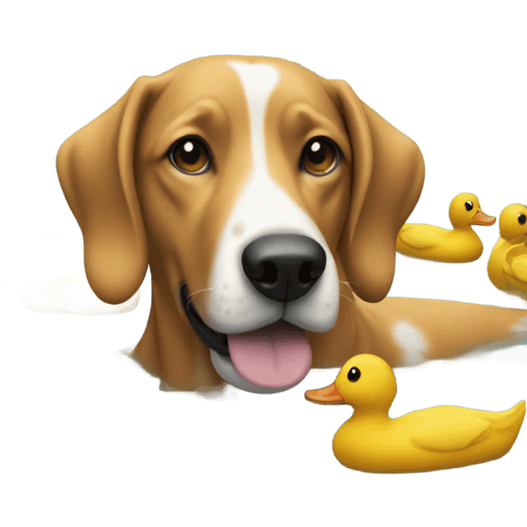 dog swimming in a lake with a bunch of ducks emoji