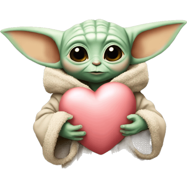 Baby Yoda holds a big plush heart emoji