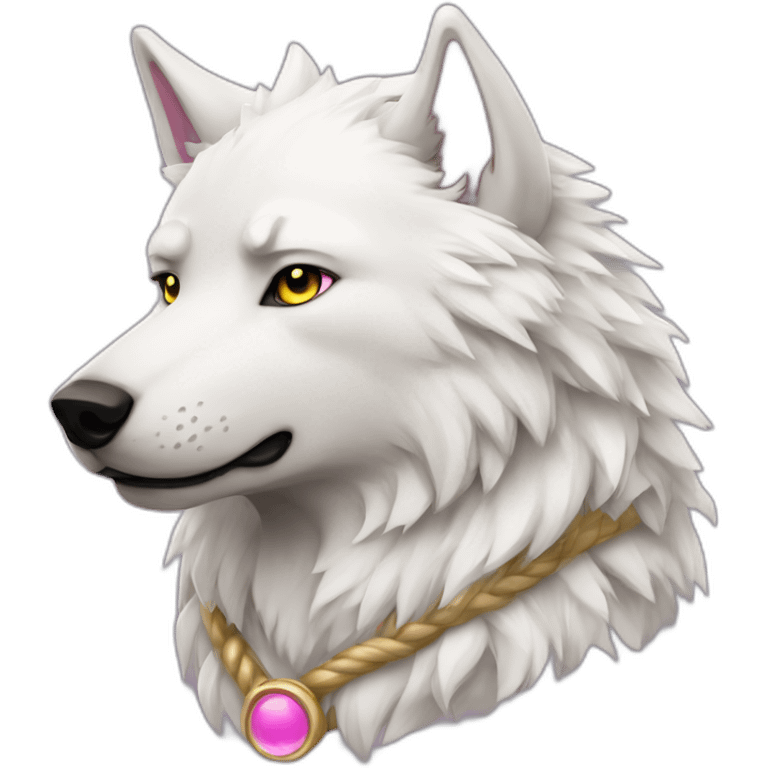 White wolf with gold eyes and pink viking braid  emoji