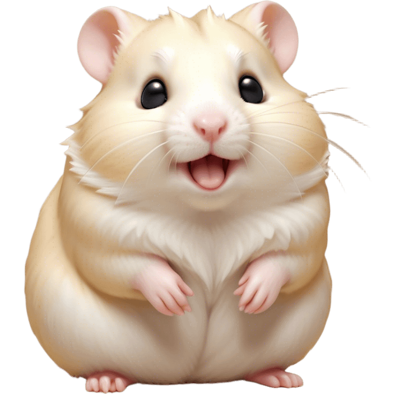 Cinematic Cute Yawning Cream Hamster Portrait Emoji, Head tilted slightly with a dramatic, wide-open yawn, showcasing a soft, pristine cream coat with tiny droopy ears, round dark eyes barely open in drowsy contentment, Simplified yet irresistibly adorable features, highly detailed, glowing with a soft, cozy glow, high shine, relaxed yet expressive, stylized with a touch of whimsy, bright and endearing, soft glowing outline, capturing the essence of a sleepy yet affectionate hamster, so drowsy it feels like it could stretch out of the screen and curl up for a nap! emoji