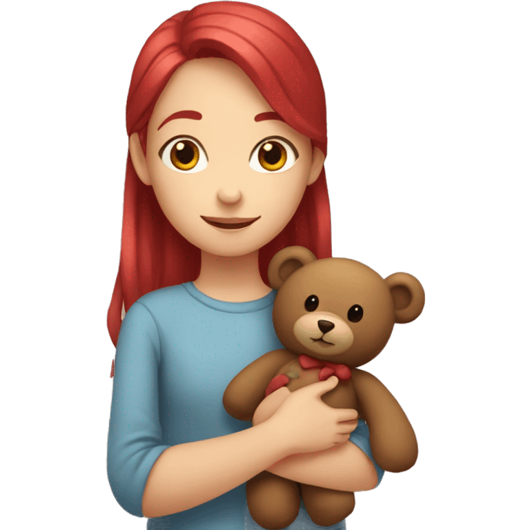 girl with cherry hair hugging a big teddy bear emoji