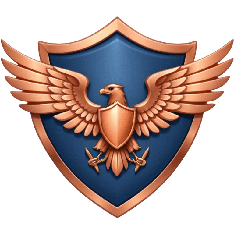 a navy blue shield with large copper wings emoji