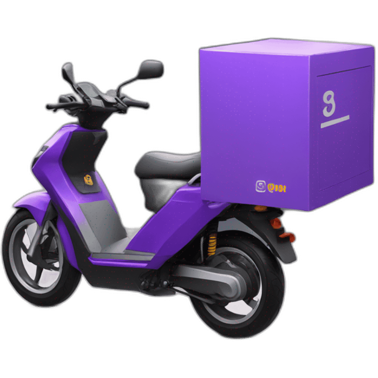 a purple delivery electric motorbike with delivery man and small b white logo emoji