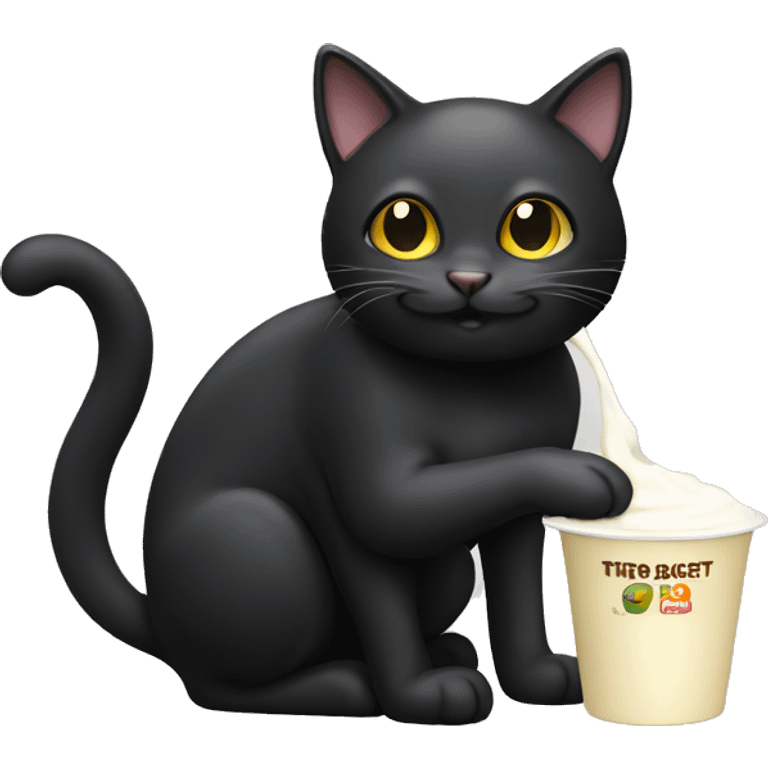 Black cat eating yogurt emoji