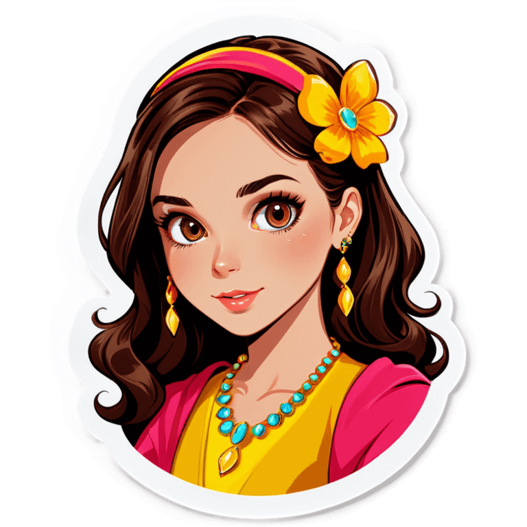 brunette girl portrait with jewelry emoji