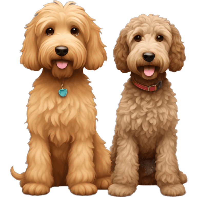 1 tan color labradoodle and 1 brown color labradoodle standing next to each other  emoji