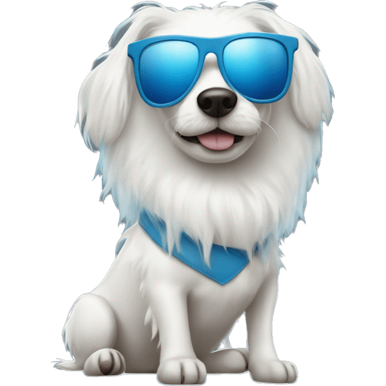 White dog with blue hair and black sun glasses emoji