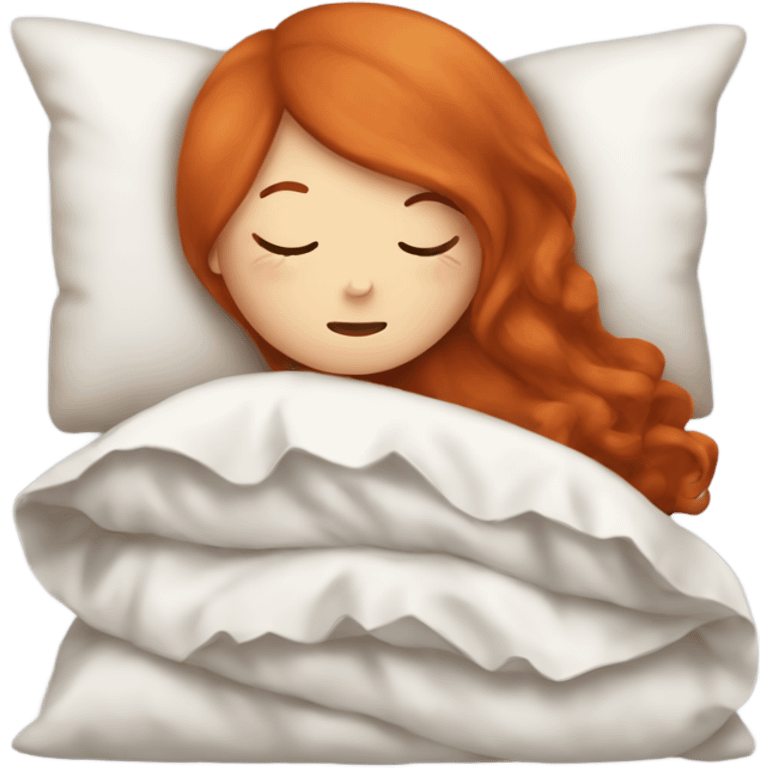 redhead girl sleeping with a pillow and blanket emoji