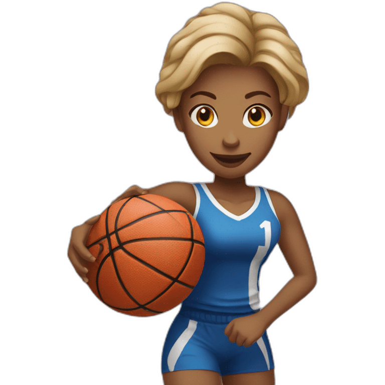 female playing football with small basket ball emoji