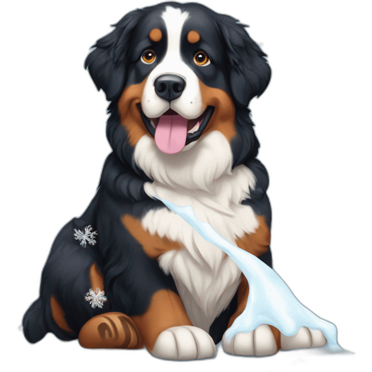 bernese mountain dog under big snowflakes emoji