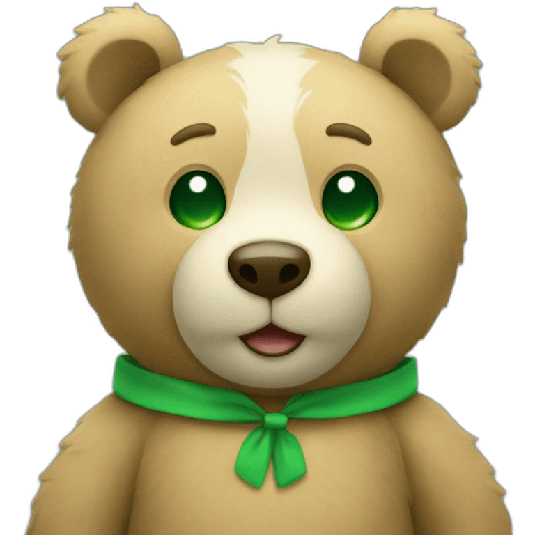 A teddy bear connecting two dots with a green line emoji