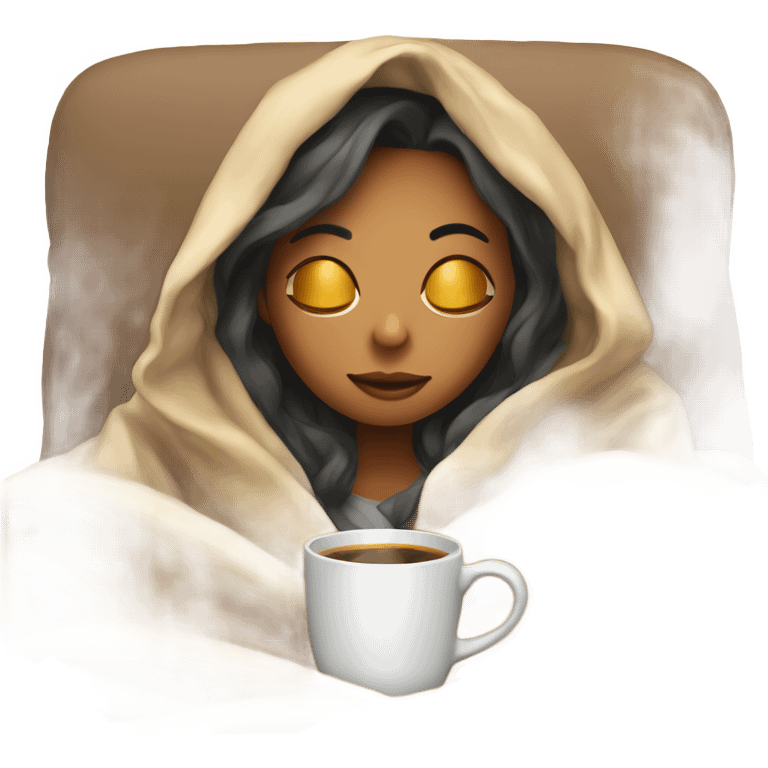 girl inside a blanket sipping coffee eyes closed emoji