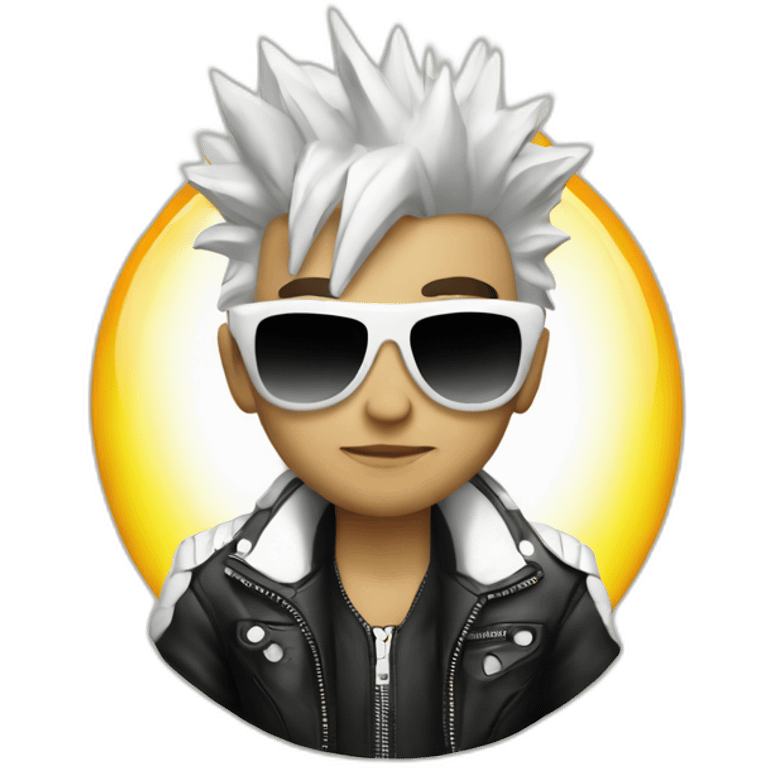 Punk male, with white leather jacket,mirror sun glasses emoji