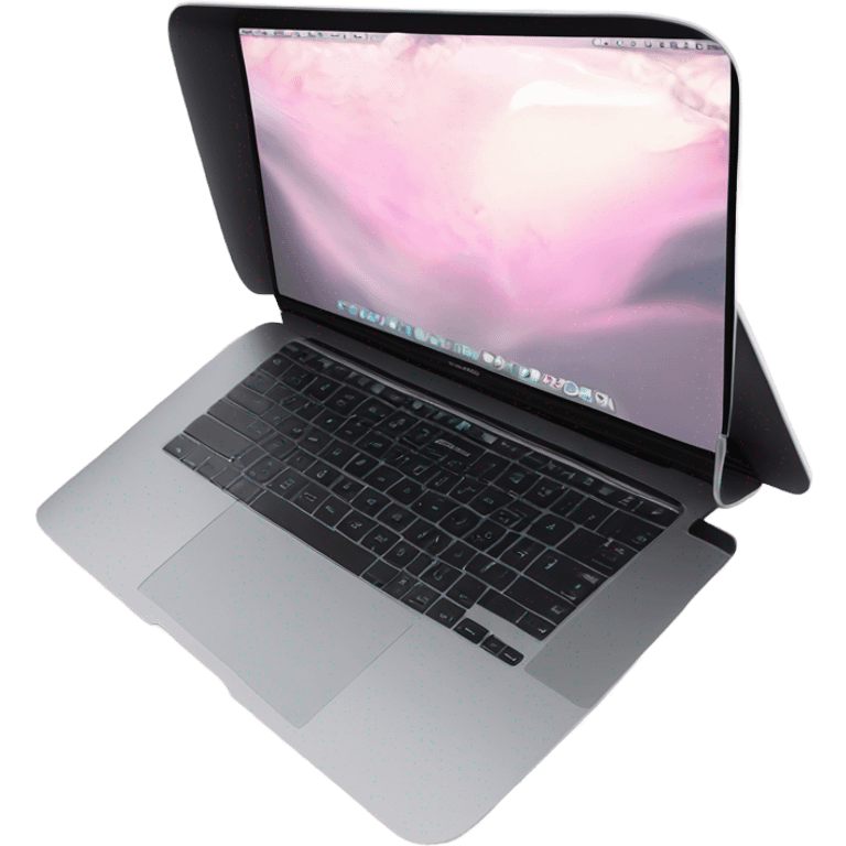 A sleek and modern MacBook Air laptop in a soft pastel pink color, placed on a white background. The Apple logo on the back of the screen is black, contrasting elegantly with the pink finish. The laptop is slightly open, showing a glimpse of the black keyboard and silver edges. The design is minimalist and stylish, reflecting a premium aesthetic. emoji