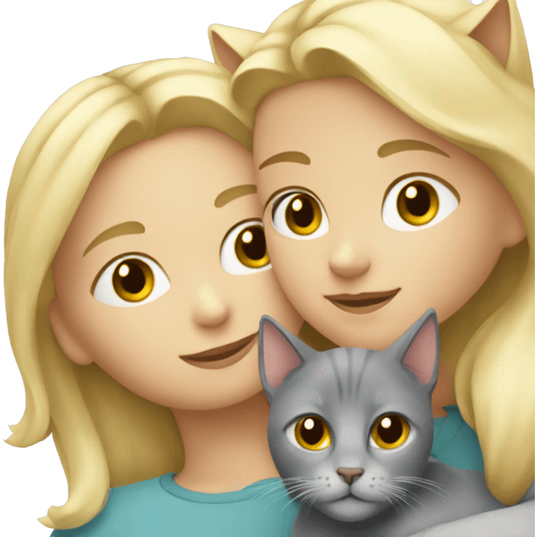 Blond girl cuddling with a grey cat  emoji