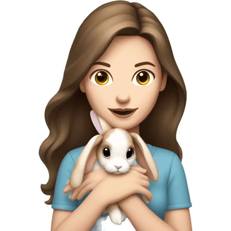 Pretty brunette pale woman holding Holland loop light brown bunny  emoji